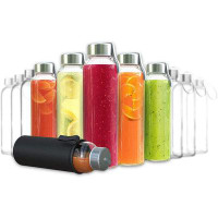 Chef's Star Chef's Star 18 Oz Clear Glass Water Bottles, Reusable Glass Juicing Bottles With Protection Sleeve And Stain