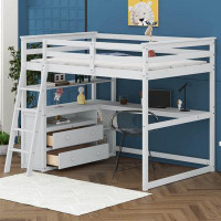 Harriet Bee Full Size Loft Bed With Desk And Shelves