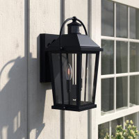 Lark Manor Textured Black 2 - Bulb 17" H Outdoor Wall Lantern with Dusk to Dawn