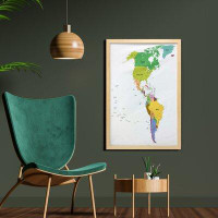 East Urban Home Ambesonne Map Wall Art With Frame, Map Of South And North America With Countries Capitals And Major Citi
