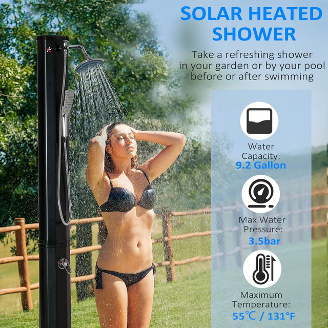 Solar Powered Shower 6.9" L x 5.7" W x 85" H Black in Patio & Garden Furniture - Image 4