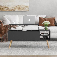 George Oliver Coffee Table, Computer Table, Black, Solid Wood Leg Rest, Large Storage Space, Can Be Raised And Lowered D