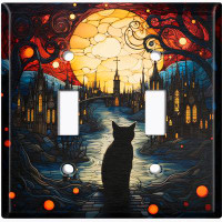 WorldAcc Metal Light Switch Plate Outlet Cover (Halloween Black Cat Spooky Church - Double Toggle)