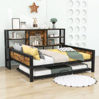 17 Stories Full Size Daybed with Storage Shelves and Twin Size Trundle