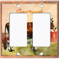 WorldAcc Metal Light Switch Plate Outlet Cover (Animal Farm Country Side Cow For Kitchen - Single Toggle)