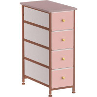 Ebern Designs Narrow Dresser Storage with 4 Fabric Drawers Slim Pink Dresser for Bathroom Organizer Closet Pink