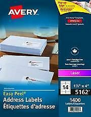 AVERY ADDRESS LABELS WITH EASY PEEL FOR LASER PRINTERS, 1-1/3 X 4, WHITE, RECTANGLE, 1400 LABELS $39.99
