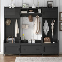 Wildon Home® Modern Style 4-in-1 Multiple Functions Hallway Coat Rack with Seven Metal Black Hooks