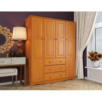 Winston Porter Musman Family 100% Solid Wood 4-door Wardrobe Armoire with 4 Small Shelves