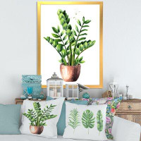 East Urban Home Zamioculcas Tropical Plant With Green Leaves - Traditional Canvas Wall Art Print FDP35488