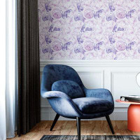 House of Hampton Floral Lilac 96" L X 24" W Peel And Stick Wallpaper N09301