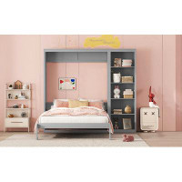 Hokku Designs Full Size Murphy Bed Wall Bed with Shelves,Grey