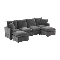 Latitude Run® 6 Seat Chenille Sectional Couch Set with 2 Pillows Included, Freely Combinable Indoor Funiture