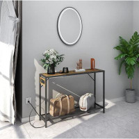 17 Stories Console Table With Power Outlet, Two-Colour DIY Entryway Table, Industrial Narrow Sofa Table With Metal Mesh
