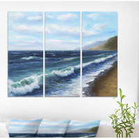 Made in Canada - East Urban Home 'Ocean Waves under Cloudy Sky' Oil Painting Print Multi-Piece Image on Wrapped Canvas