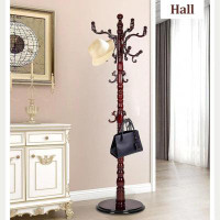 HIGEMZ High-grade Wooden Tree Coat Rack With 14 Hooks And Stable Disc Base