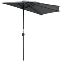 Outsunny 9.8ft Half Umbrella Patio Parasol Sun Shade, Crank Handle, Black