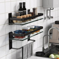 Rebrilliant Tempered Glass Bahtroom Shelf with Towel Bar