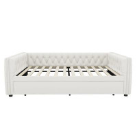 Red Barrel Studio White Full-size Daybed: Upholstered Tufted Sofa Bed With Twin Trundle, Square Arms Adorned With Button