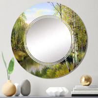 East Urban Home Beautiful Summer River Green Landscape V - Country Wall Mirror Round