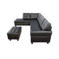 Latitude Run® Nuri 97" Wide Faux Leather Left Hand Facing Sofa & Chaise with Ottoman