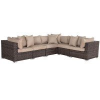 Latitude Run® Latitude Run® Patio Furniture Deck Sofa Outside No Assembly 6 Piece Grey Wicker Furniture