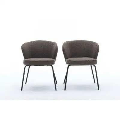 Corrigan Studio Set Of 2 Boucle Fabric Dining Chairs With Black Metal Legs