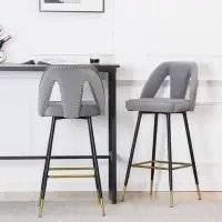 Mercer41 Set Of 2 Contemporary Upholstered Bar Stool, Counter Stools With Nailheads