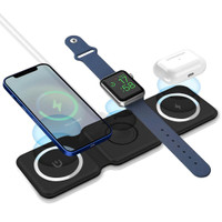 MotionGrey Foldable Magnetic Wireless Charger 3-in-1 for iPhone, AirPods &amp; Apple Watch - Black