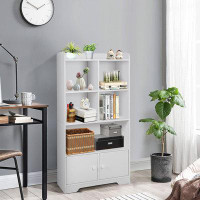 Ebern Designs Ebern Designs 4-tier Bookshelf 2-door Storage Cabinet W/4 Cubes Display Shelf For Home Office