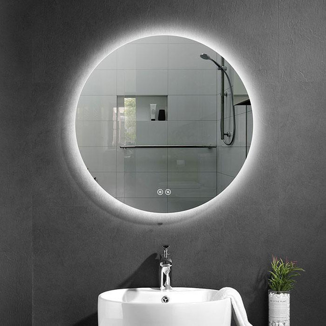 Round LED Bathroom Mirror ( W= 24, 28, 32 & 36 ) w Touch Button, Anti Fog, Dimmable, Vertical Mount in Floors & Walls - Image 2
