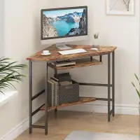 HomCom Corner Desk For Small Space, Computer Desk With Storage Shelf And Keyboard Tray, Triangle Vanity Desk With Sturdy