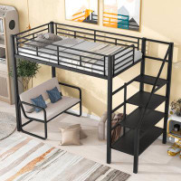Isabelle & Max™ Twin Size Metal Loft Bed With Bench And Storage Staircase
