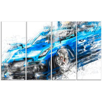 Design Art Burning Rubber Blue Super Car 4 Piece Graphic Art on Wrapped Canvas Set