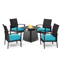 Lark Manor Patio Furniture,outdoor Furniture,4-piece Wicker Rattan Outdoor Conversation Set With Outdoor Fire Table