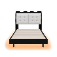 Red Barrel Studio Full Size Upholstery Platform Bed With LED Light,Headboard Storage Space And USB