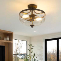 Breakwater Bay 13 Inch 2-Lights Semi Flush Mount In Oil Rubbed Bronze Finish With Clear Glass Shade