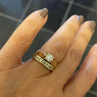 .5 Ct Center Stone Natural Diamonds in 18K Yellow gold Bridal Set (Engagement ring + wedding band)  Size 5