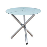 Wrought Studio Wrought Studio™ Round Glass Dining Table With 3 Chrome Legs And White Tempered Glass Top For Home Office
