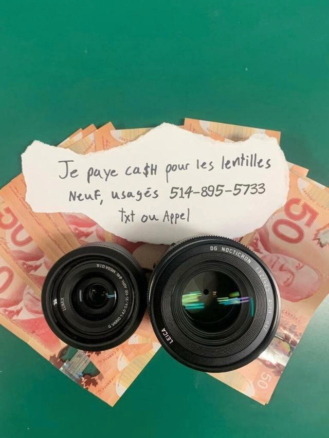 Je paye Cash pour votre lentilles!! in Cameras & Camcorders in Greater Montréal