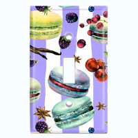 WorldAcc Metal Light Switch Plate Outlet Cover (Colourful Macaron Treat Purple Stripes  - Single Toggle)