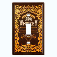 WorldAcc Metal Light Switch Plate Outlet Cover (Vintage Malt Original Whiskey Yellow Frame Border Black - Single Toggle)