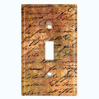WorldAcc Metal Light Switch Plate Outlet Cover (Orange Tan Letter Writing  - Single Toggle)