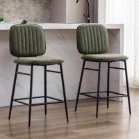 17 Stories 17 Stories Mid Century Modern Bar Stools Set Of 2, 26" Counter Height Barstools With Back, PU Leather Armless