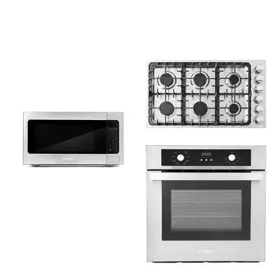 Cosmo 3 Piece Kitchen Package With 36" Gas Cooktop 24.4" Built-in Countertop Microwave 24" Single Electric Wall Oven