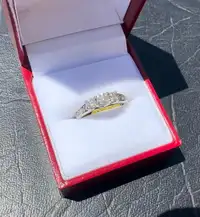 #075 - 10k White Gold, Diamond Past Present Future Style Engagement Ring