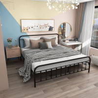 August Grove Metal Bed Frame Platform No Box Spring Needed With Vintage Headboard And Footboard  Premium Steel Slat Supp