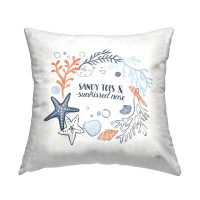 East Urban Home Beach Lover Phrase Starfish Coral Border Printed Throw Pillow Design By Janelle Penner