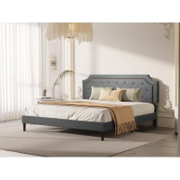 Red Barrel Studio Queen Size Bed Frame Upholstered Low Profile Traditional Platform With Tufted And Nail Headboard/no Bo