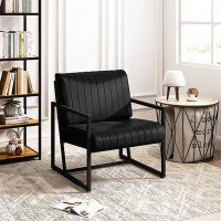 Ebern Designs Modern Fashion PU Leather Feature Armchair With Metal Frame Extra-Thick Padded Backrest And Seat Cushion